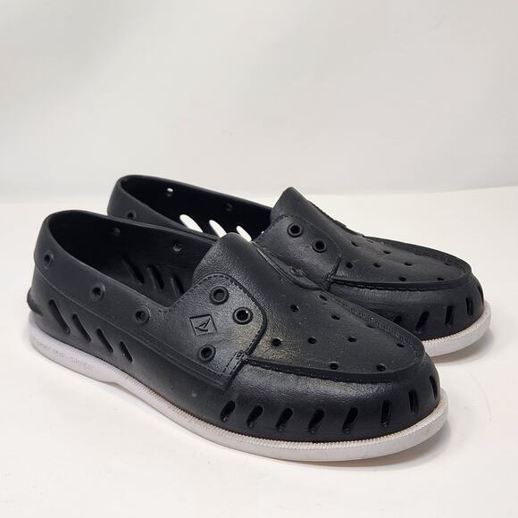 Sperry AO Float Boat Shoes Unisex Black White Rubber Men 8 Women 10 Slip On - Picture 1 of 8